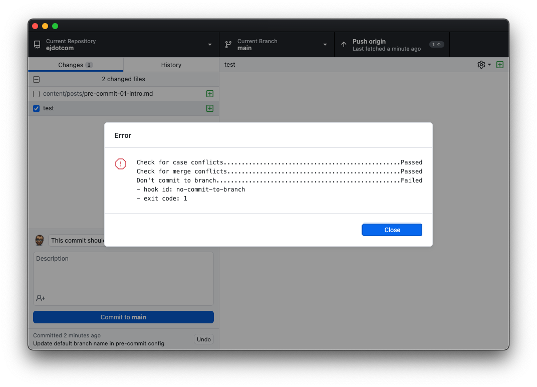 GitHub Desktop pre-commit hook fail