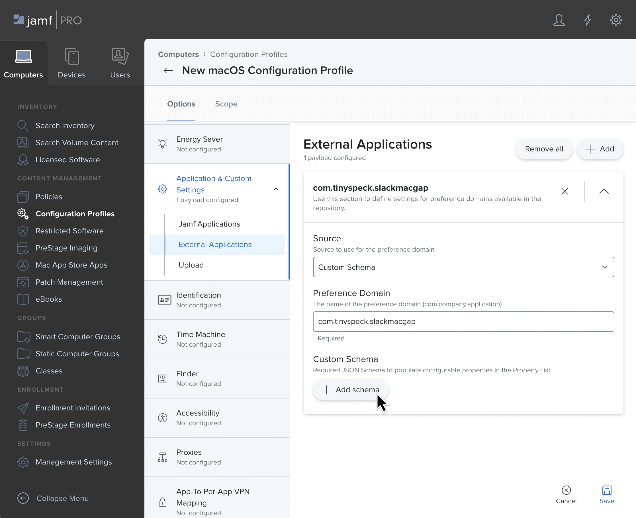 Set preference domain and add manifest in Jamf
